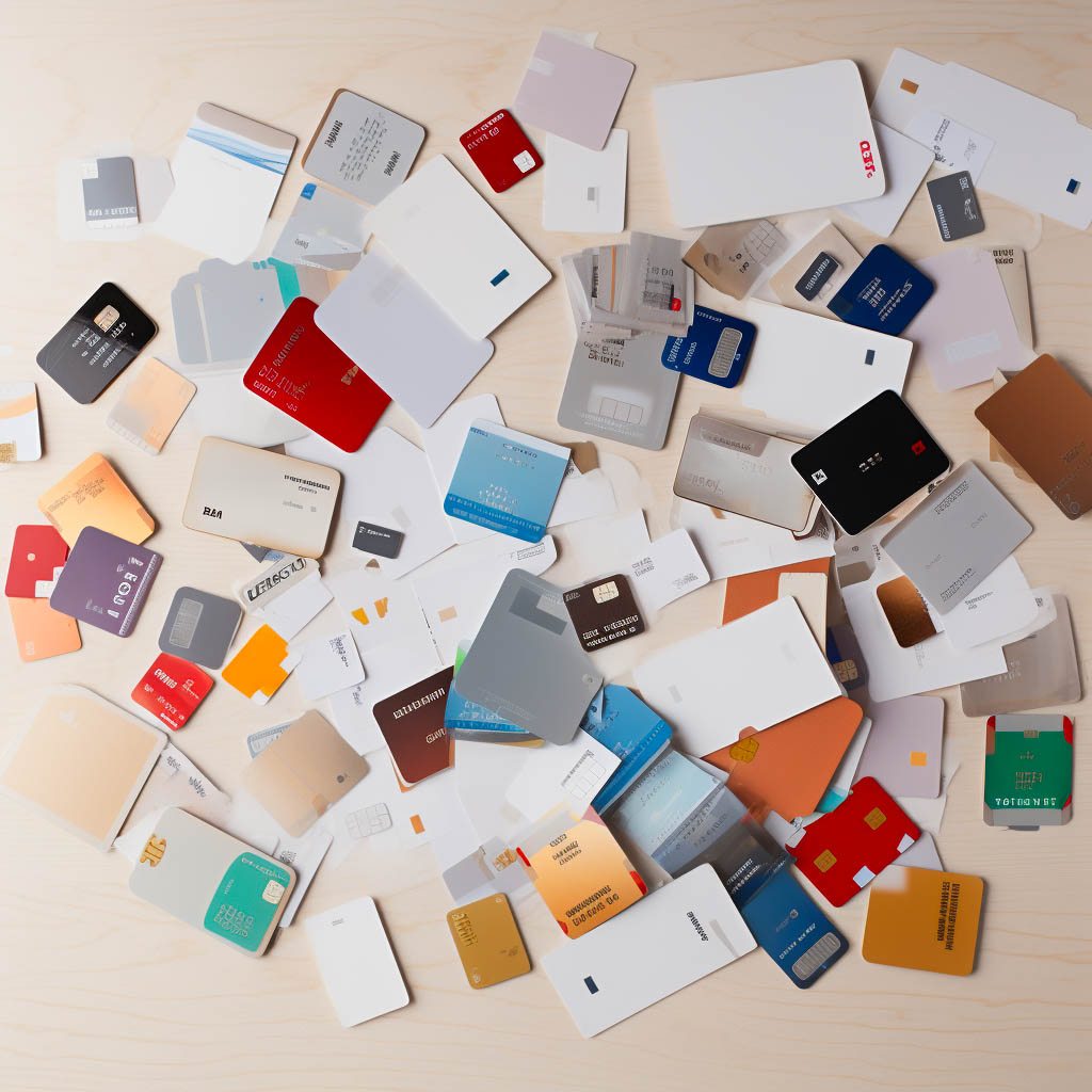 Old credit cards on a white table