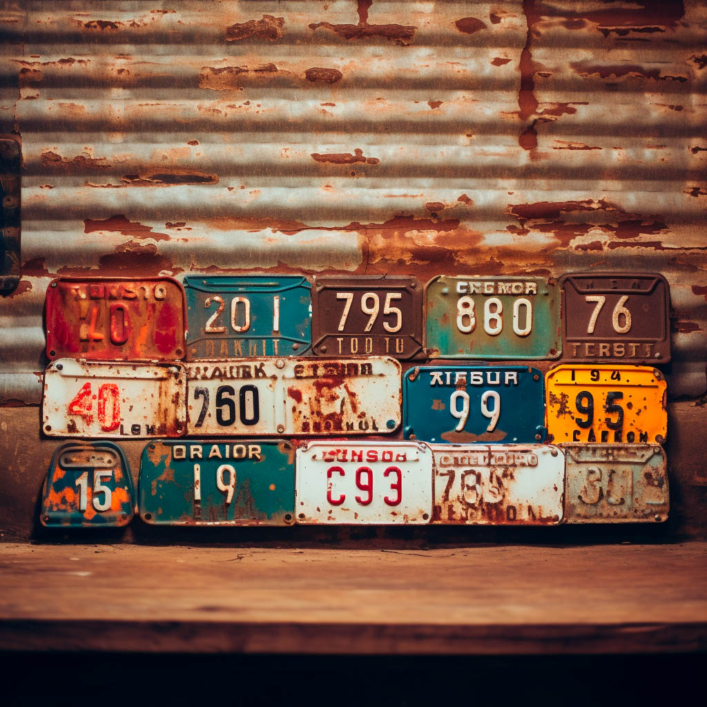 Old License Plates collage made by a weird cool person