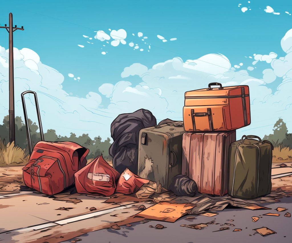 More boxes and suitcases on the side of the road, illustration