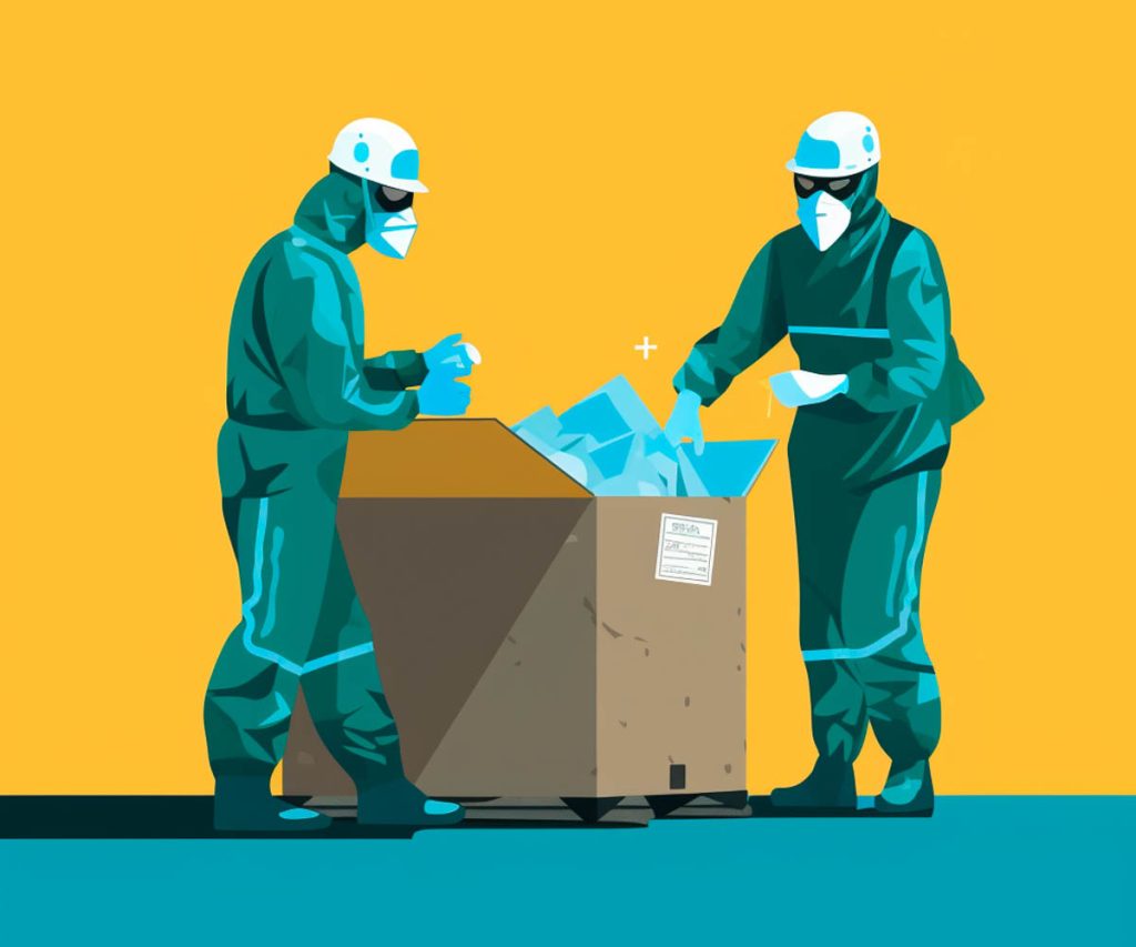 Two workers in safety gear, illustration