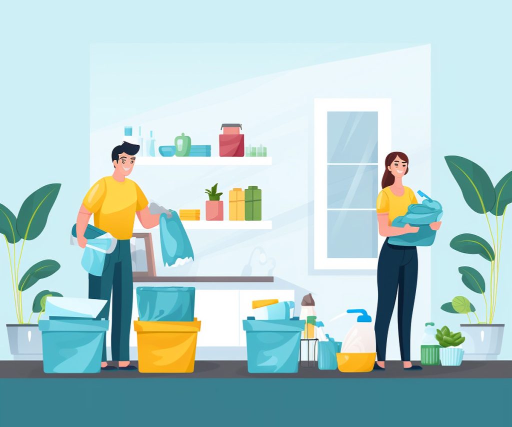 Couple moving things, illustration