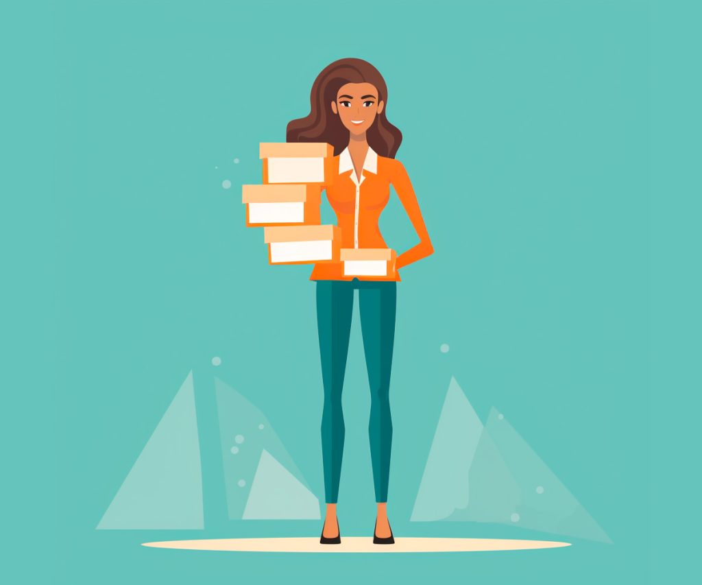 Woman holding boxes, illustration