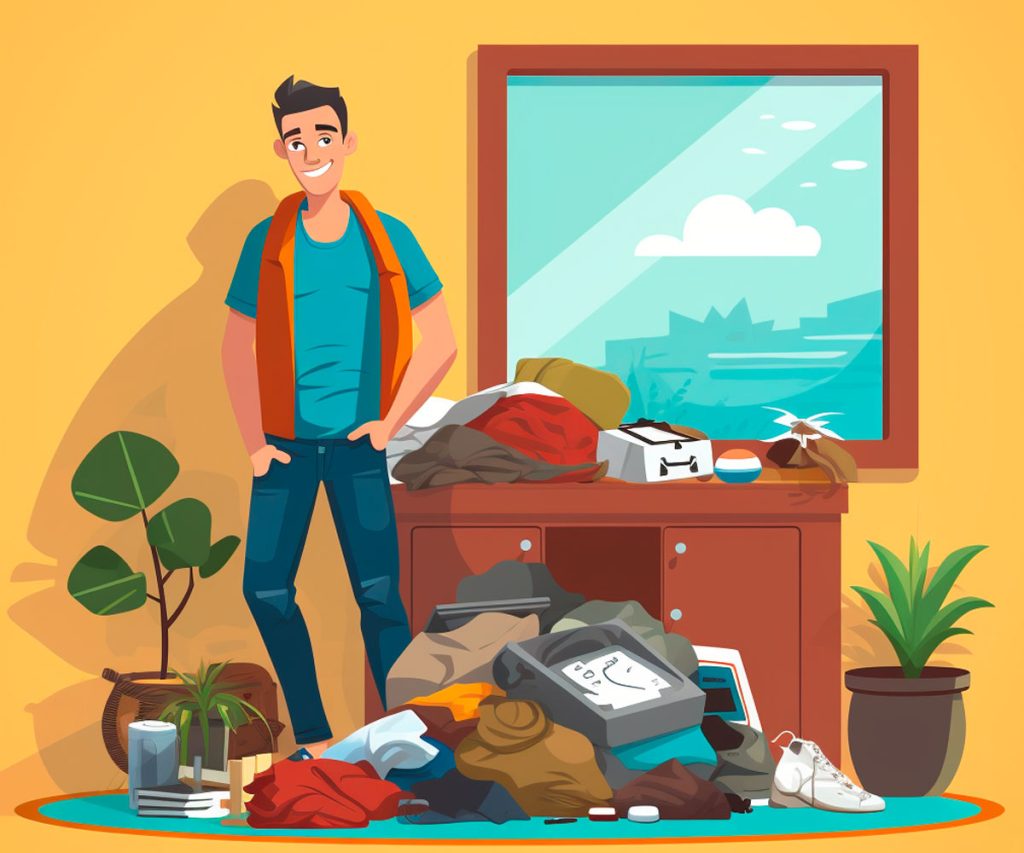 Decluttering, Cleaning up, Illustration