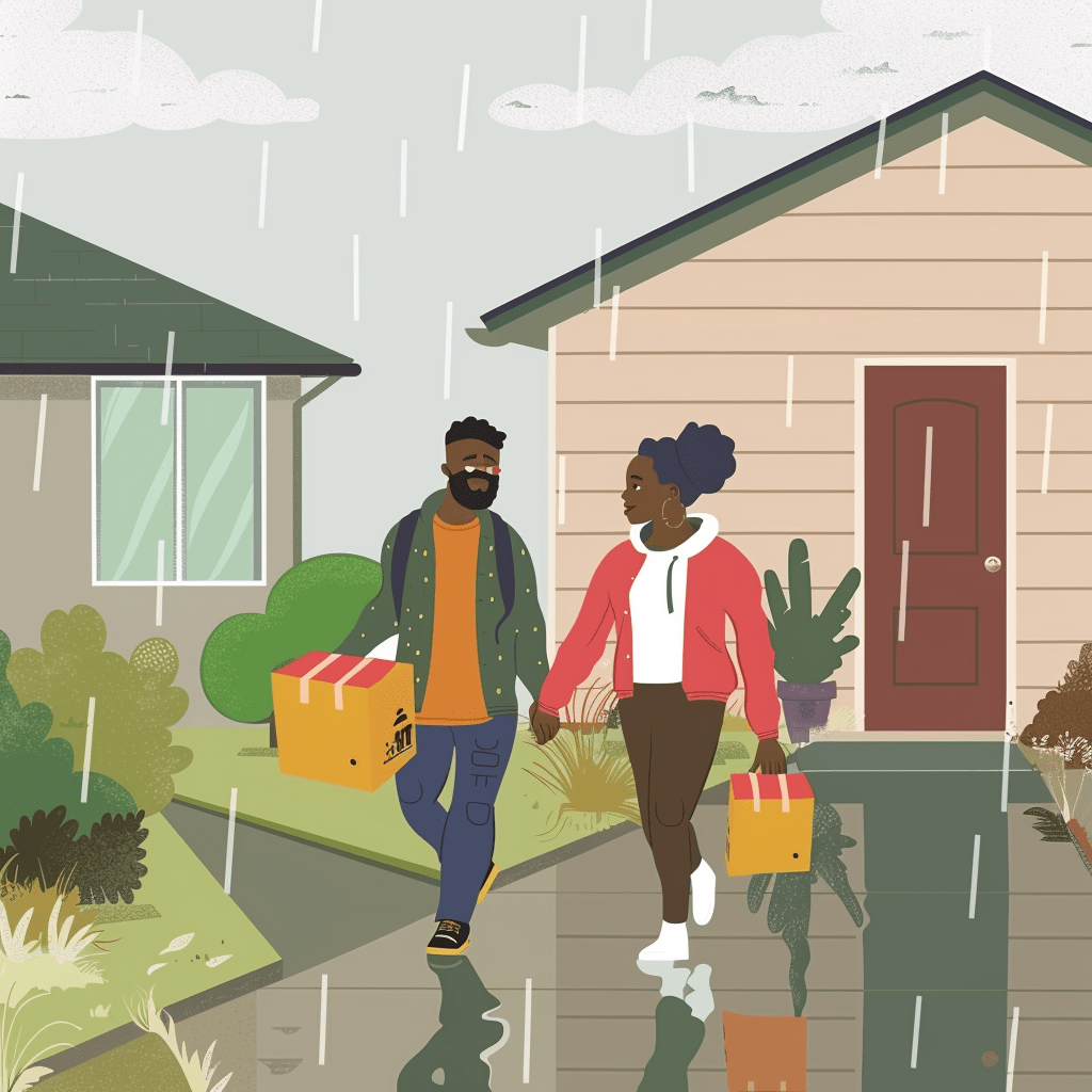 Couple walking away from the house