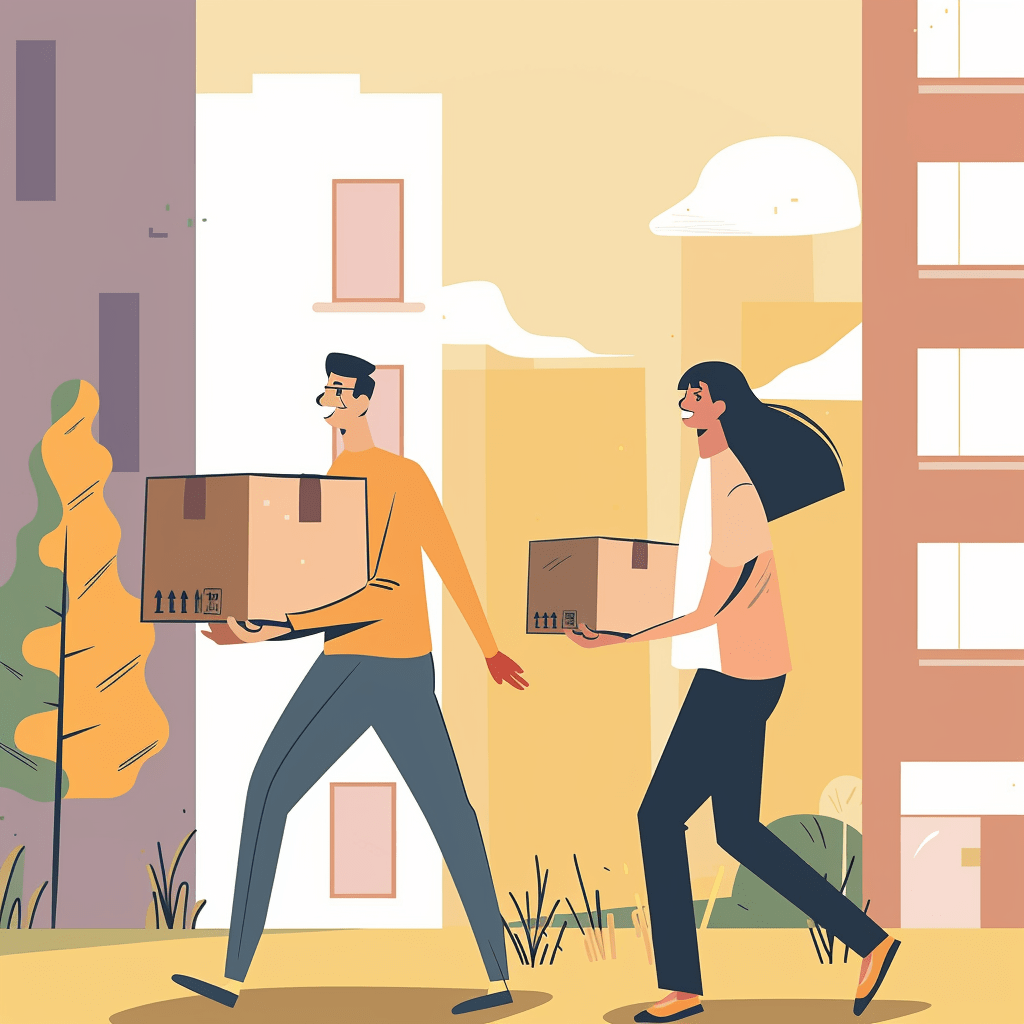 Couple with cardboard boxes