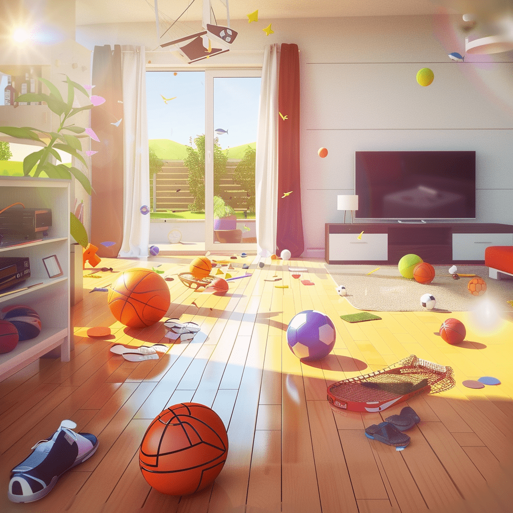 Various sport balls on the floor